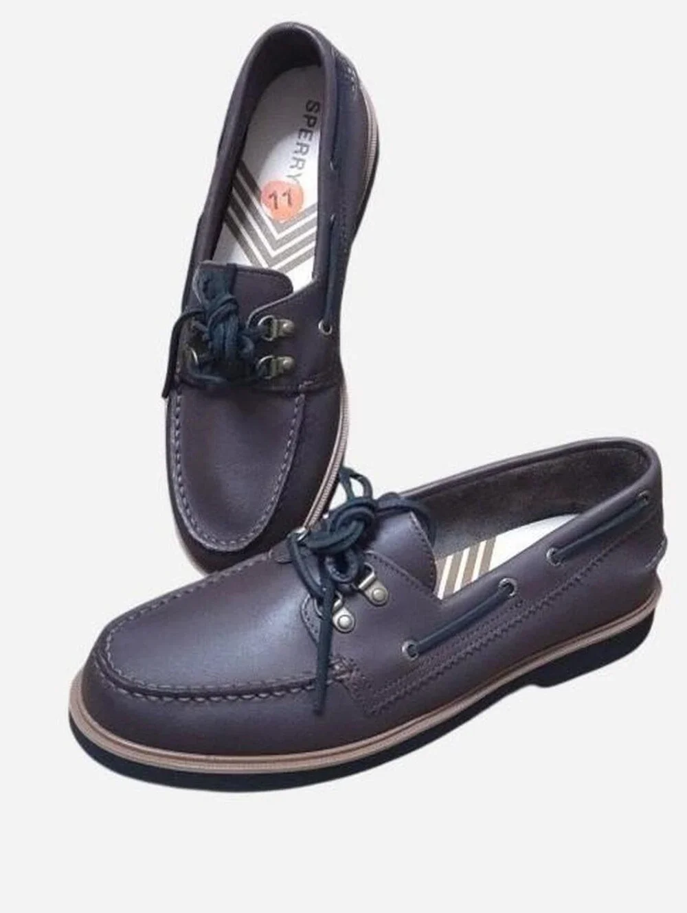 Sperry Men’s Dark Brown Leather Boat Shoes with 2 Eyelet Lace Up Size 11